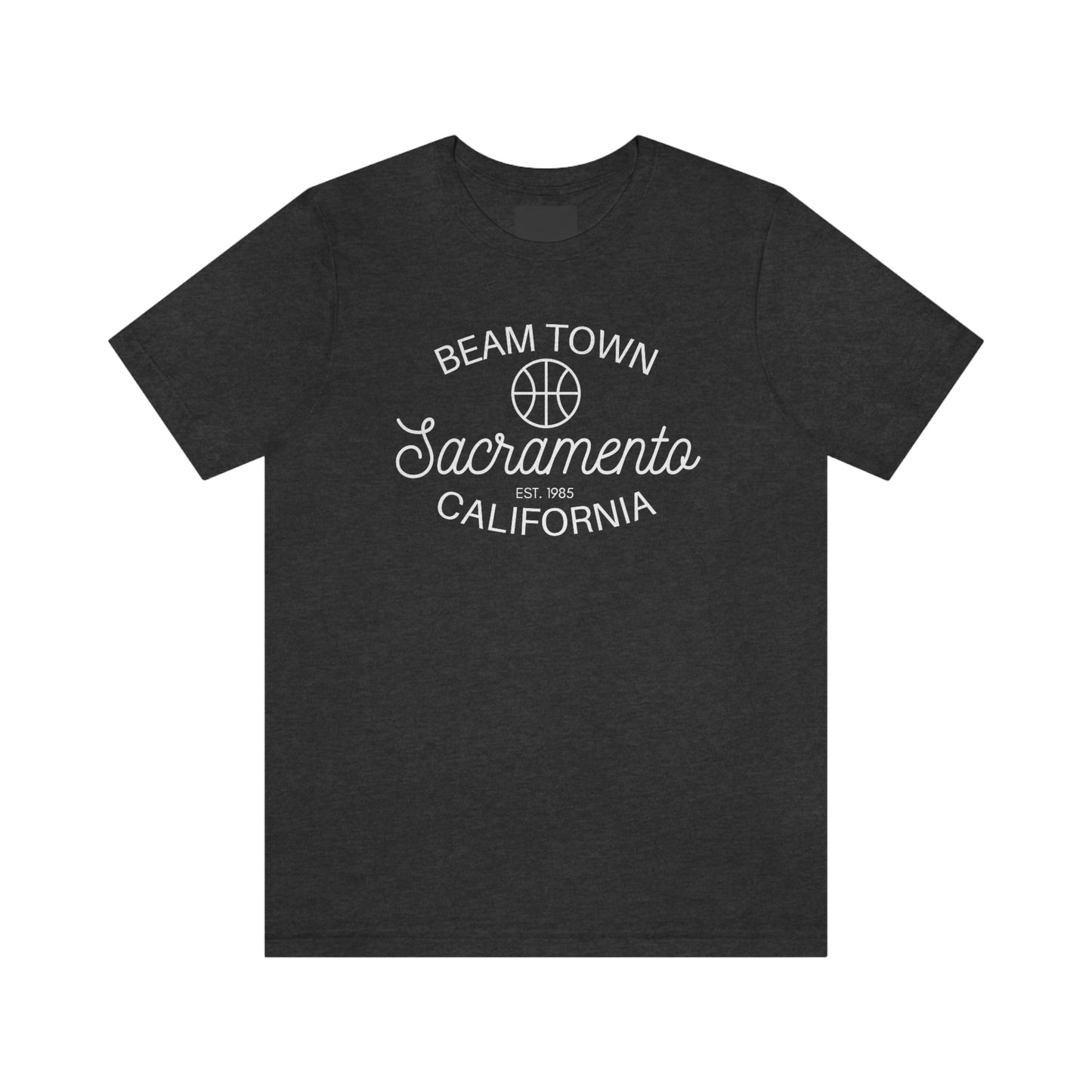 Retro BeamTown T-Shirt, Sacramento Basketball, Unisex Jersey Short Sleeve Tee, Sac Town Basketball Gift, Kings Fan Gift, Sacramento Basketball, BeamTown, Retro Style, Vintage Vibe Sacramento Ca, Dark Heather Grey Shirt