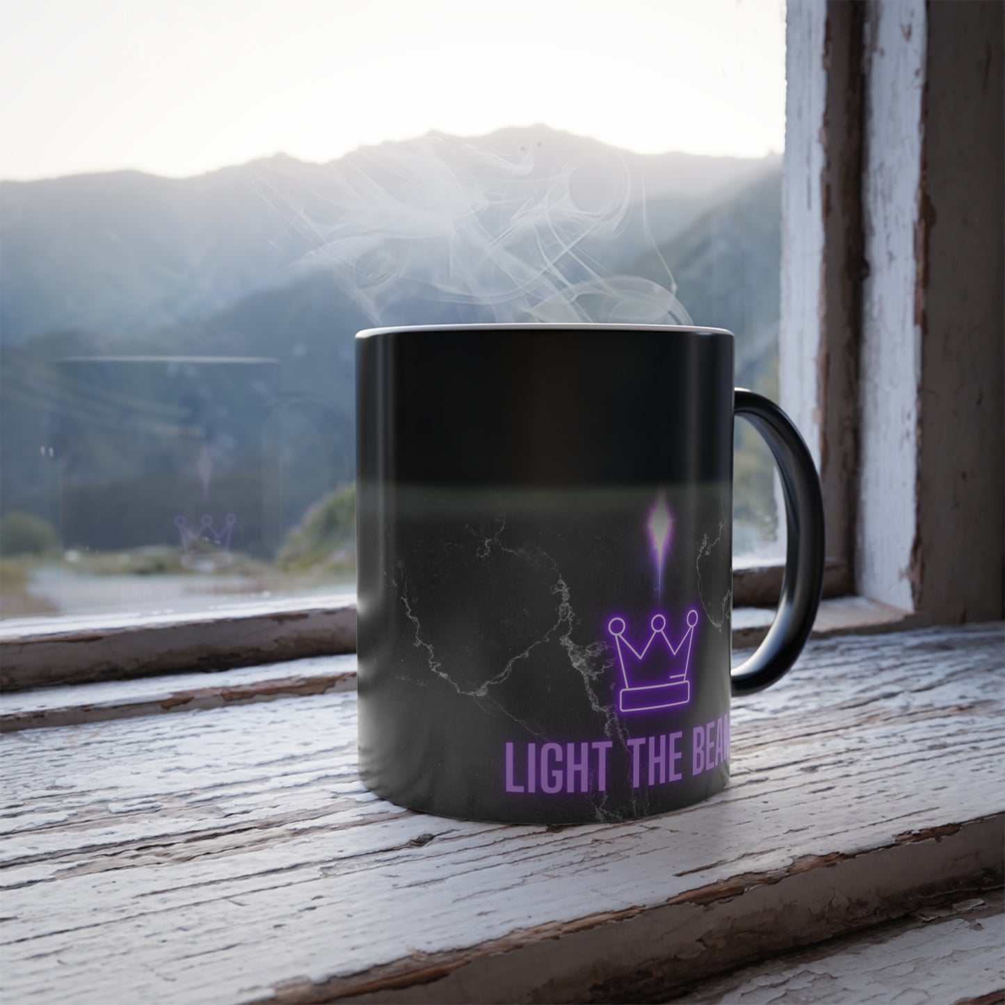 Light the Beam Kings Basketball Secret Reveal 11oz Mug.Light the Beam, BeamTown! Celebrate another W - WIN - for your Kings Basketball team and light the beam at home with this secret reveal mug. Mug is all black when cold but when hot liquid is poured in, the famous Sac Town Beam is revealed. Perfect way to show off another W at the office with your morning cup of coffee. Kids LOVE to light the beam themselves at home with their hot cocoa.