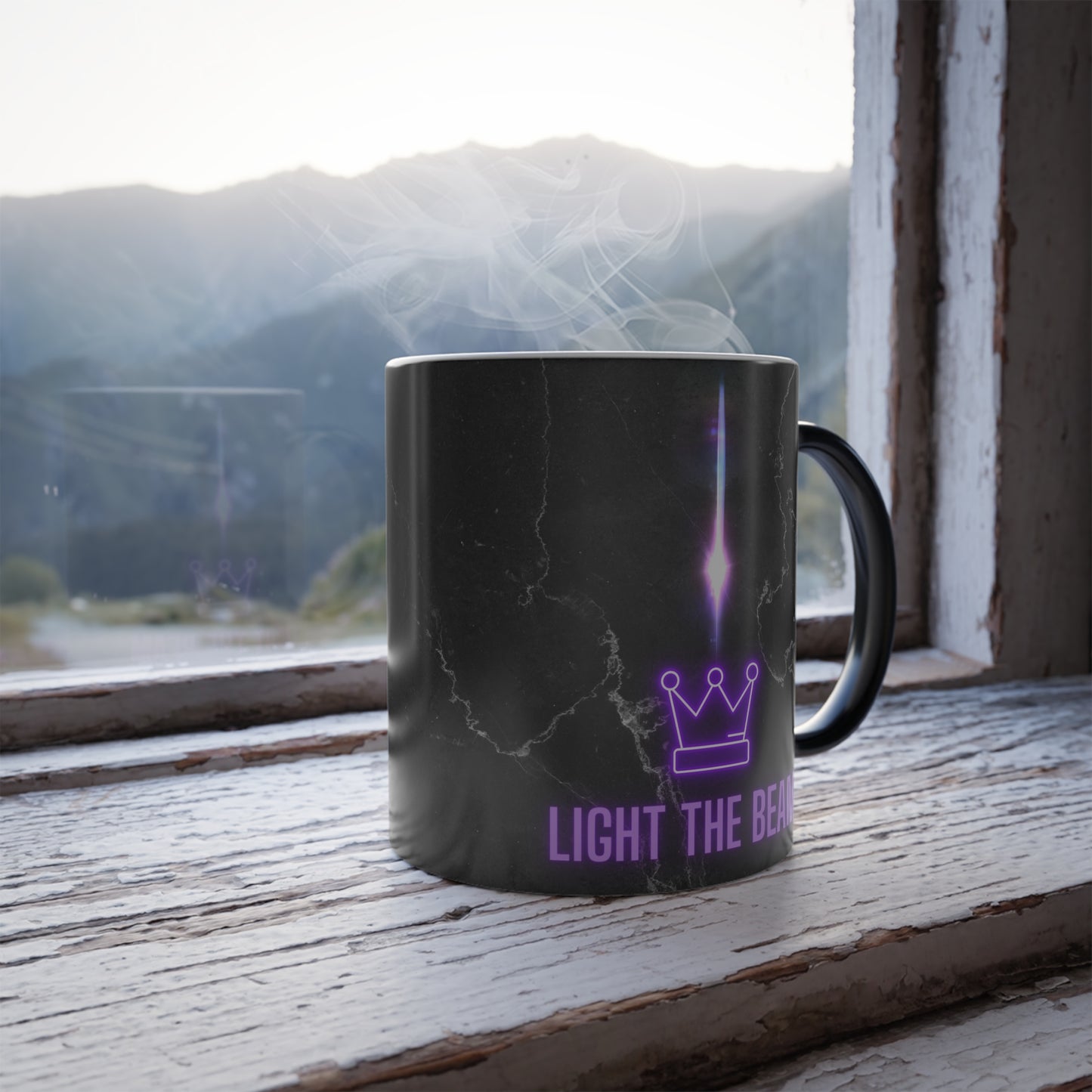Light the Beam Kings Basketball Secret Reveal 11oz Mug.Light the Beam, BeamTown! Celebrate another W - WIN - for your Kings Basketball team and light the beam at home with this secret reveal mug. Mug is all black when cold but when hot liquid is poured in, the famous Sac Town Beam is revealed. Perfect way to show off another W at the office with your morning cup of coffee. Kids LOVE to light the beam themselves at home with their hot cocoa. 