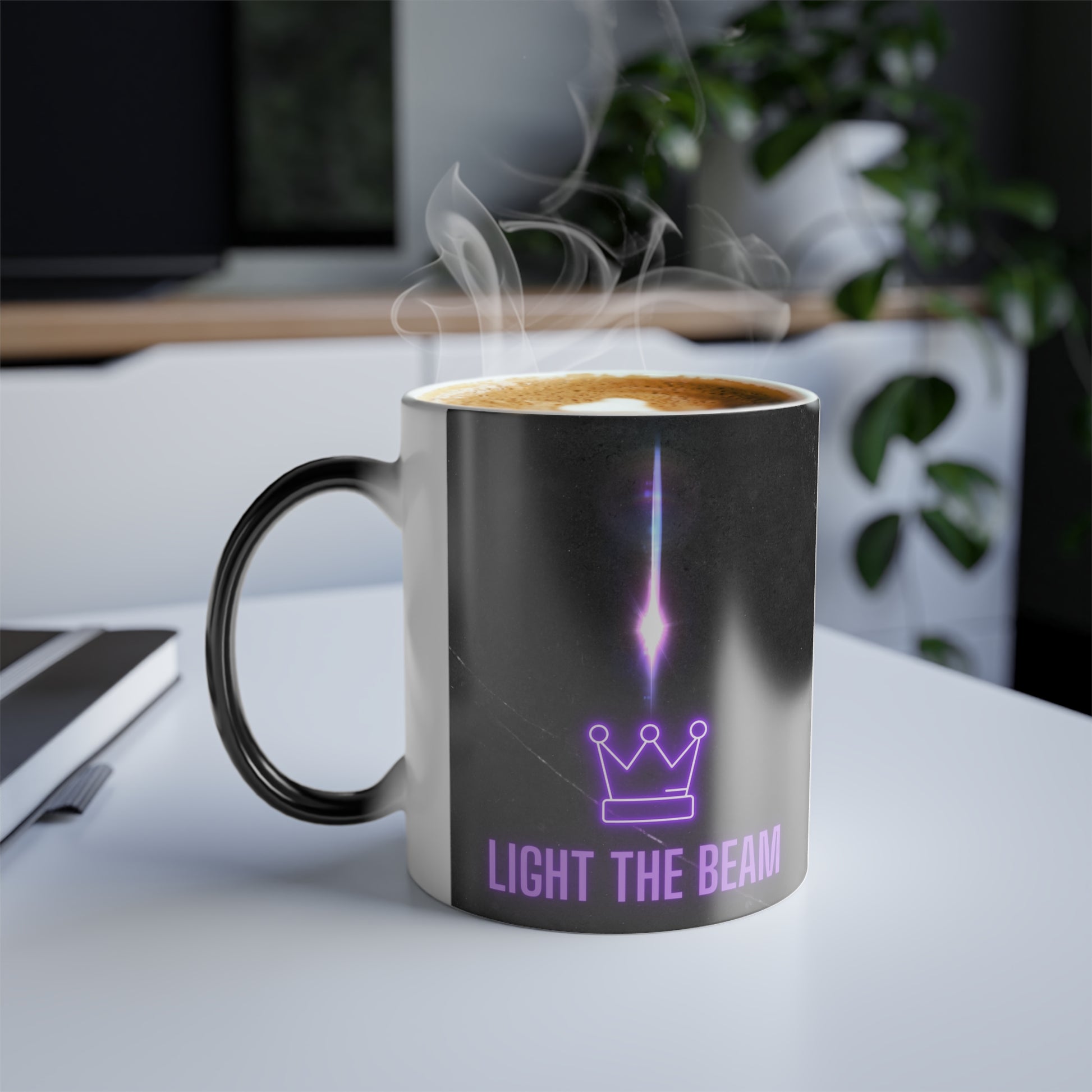 Light the Beam Kings Basketball Secret Reveal 11oz Mug.Light the Beam, BeamTown! Celebrate another W - WIN - for your Kings Basketball team and light the beam at home with this secret reveal mug. Mug is all black when cold but when hot liquid is poured in, the famous Sac Town Beam is revealed. Perfect way to show off another W at the office with your morning cup of coffee. Kids LOVE to light the beam themselves at home with their hot cocoa.