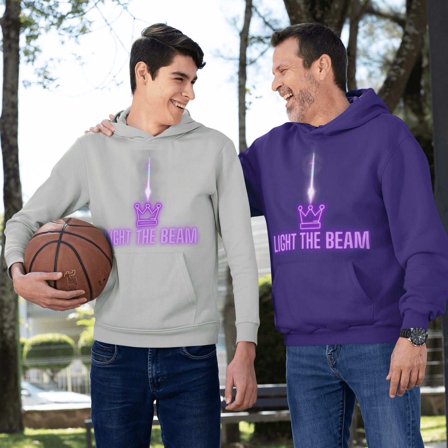Light the Beam, Sacramento Basketball, Unisex Hoodie Sweatshirt, Kings Basketball, Sacramento Fan Gift, Kings Fan Gifts, Grey, Purple